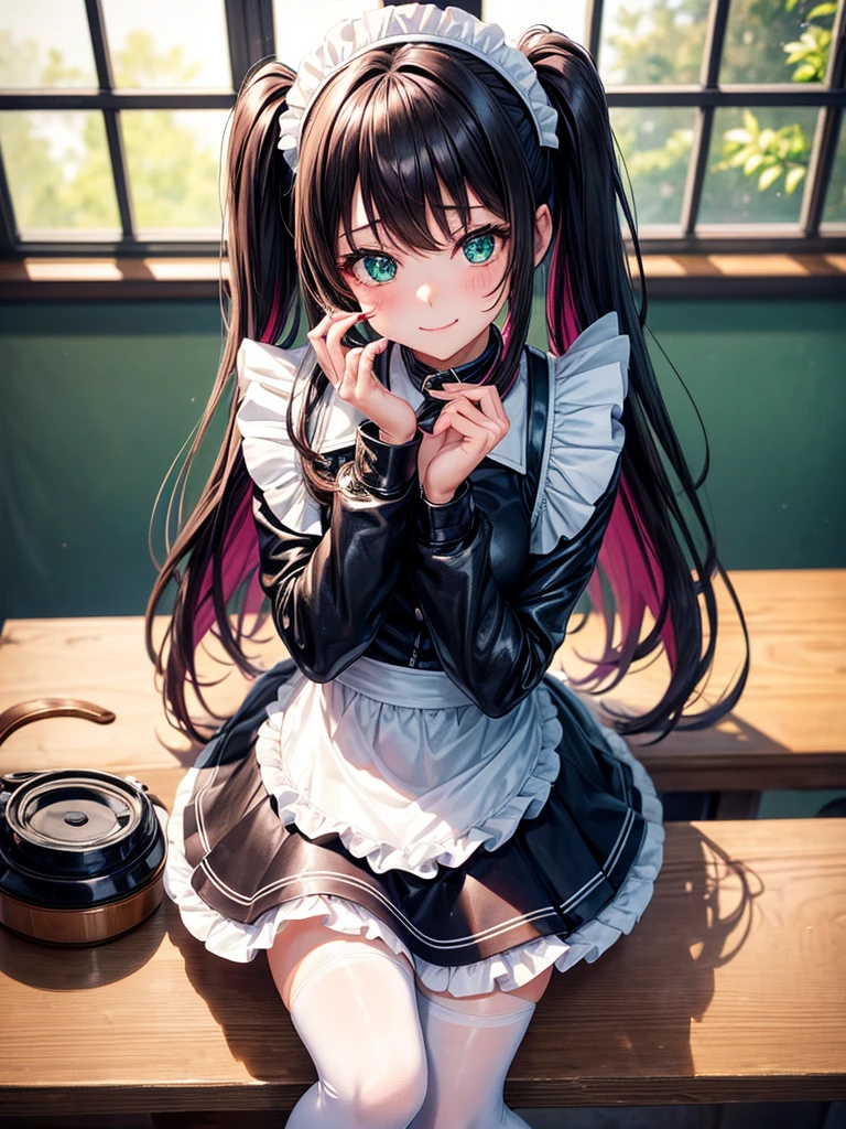 middle School girls，smile，Best Quality，High-dimensional beautiful girl，Multidimensional beautiful girl，Several girls are depicted，Maid clothes，cuteMaid clothes，leather jacket，8k，Highest quality，Long Hair，cute，fluffy，Angel，新しいMaid clothes，Latest Fashion，Long Hair，Green Eyes，Beautiful feet，The top of beautiful girls，School，classroom，perfection，masterpiece，Have sparkling eyes，tights，Horny girl，Naughty Girls，美しいcute女の子，Horny girl，Beautiful girl，leather jacket，Latest Fashionコーデ，Multicolored hair colors，Latest Fashion，Loli girl，