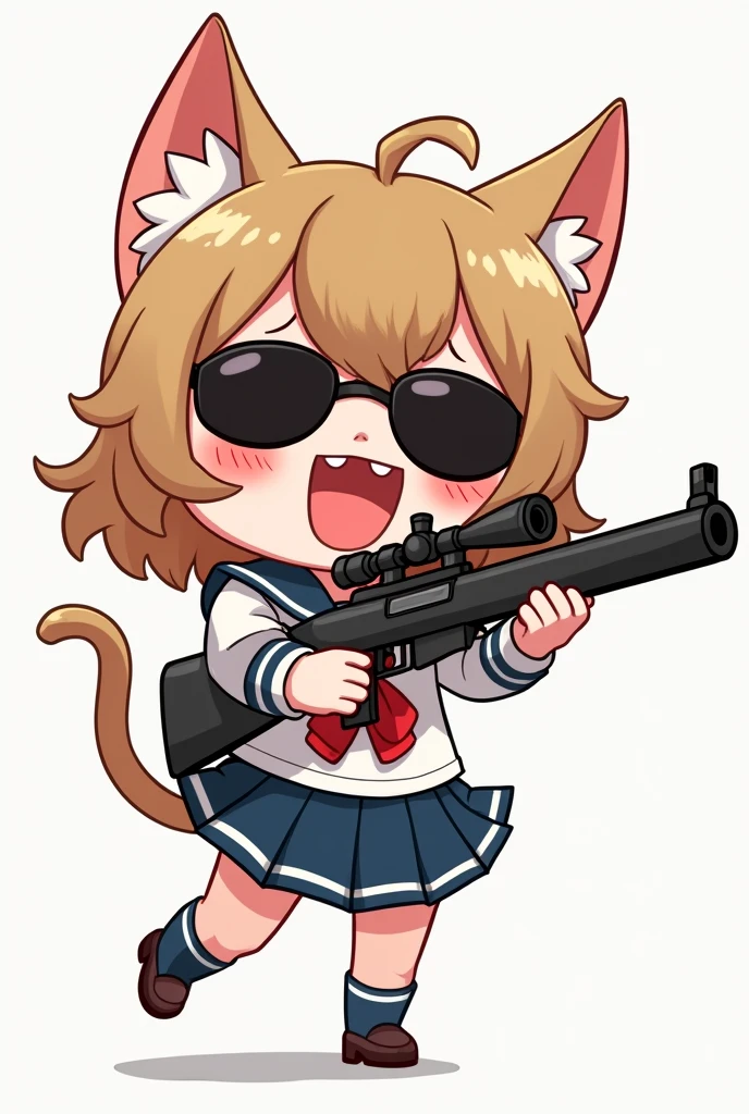 Cat Cat耳 Chibiキャラ Girl Sailor suit Holding a sniper rifle ta Wearing sunglasses Chibi