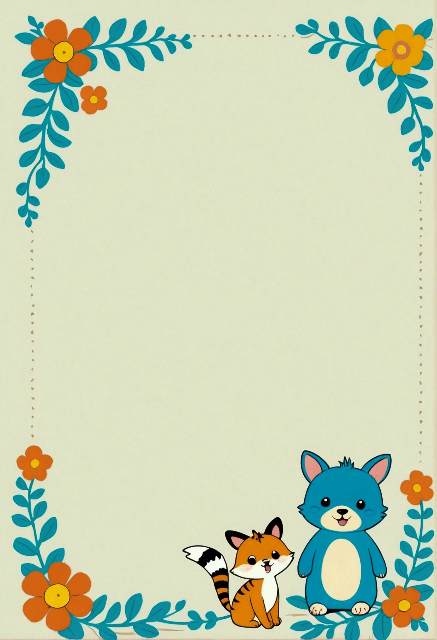cute cartoon, Blue border, Paper border,Flower decoration, Anime background, Cute little animals, Background image, Cartoon Decoration,Line,on simple background, , simple background,