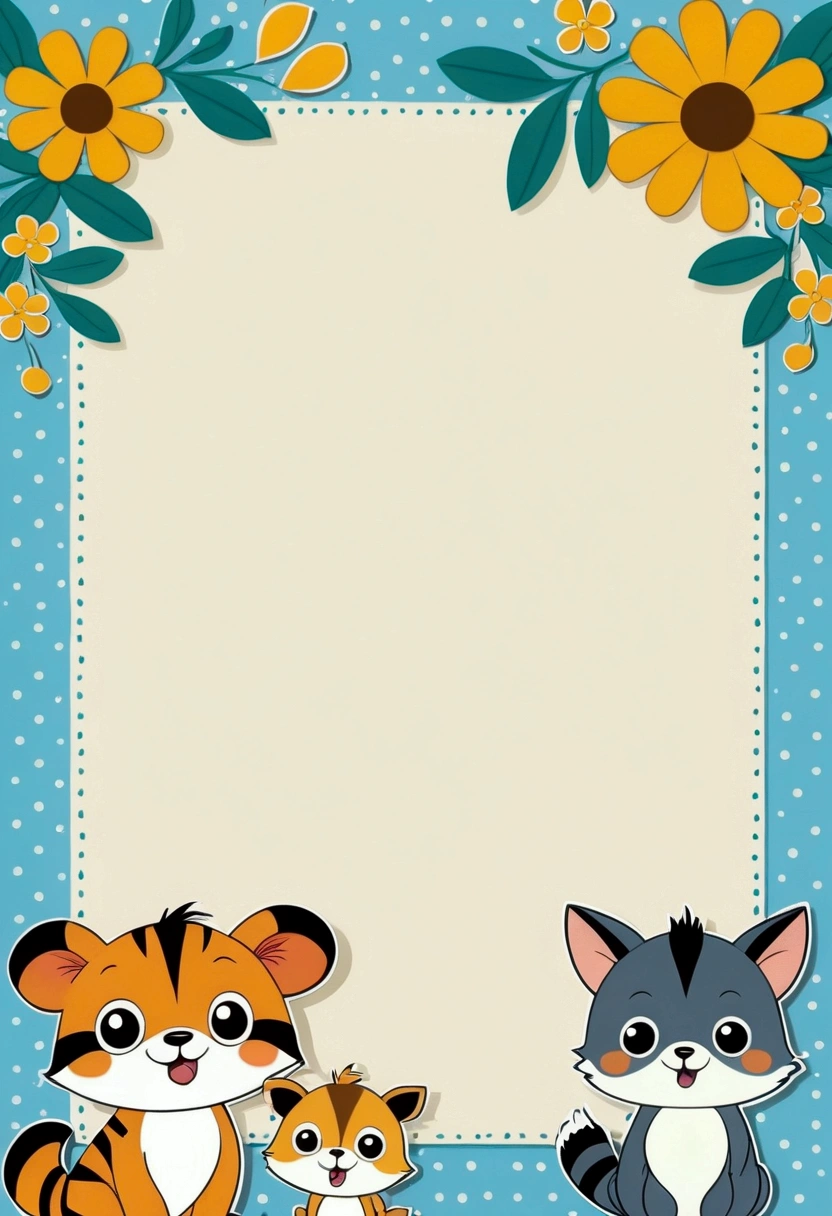cute cartoon, Blue border, Paper border,Flower decoration, Anime background, Cute little animals, Background image, Cartoon Decoration,Line,on simple background, , simple background,