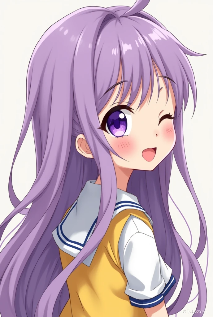 wink,Kizi, Long Hair Purple,stele, yellow school vest, big purple eyes,profile pic 
