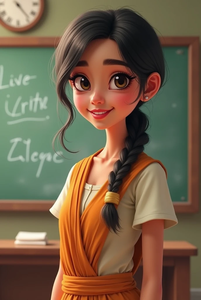 A girl teacher indian cute and beautifully with name Teacher.Thinashavi with normal dress