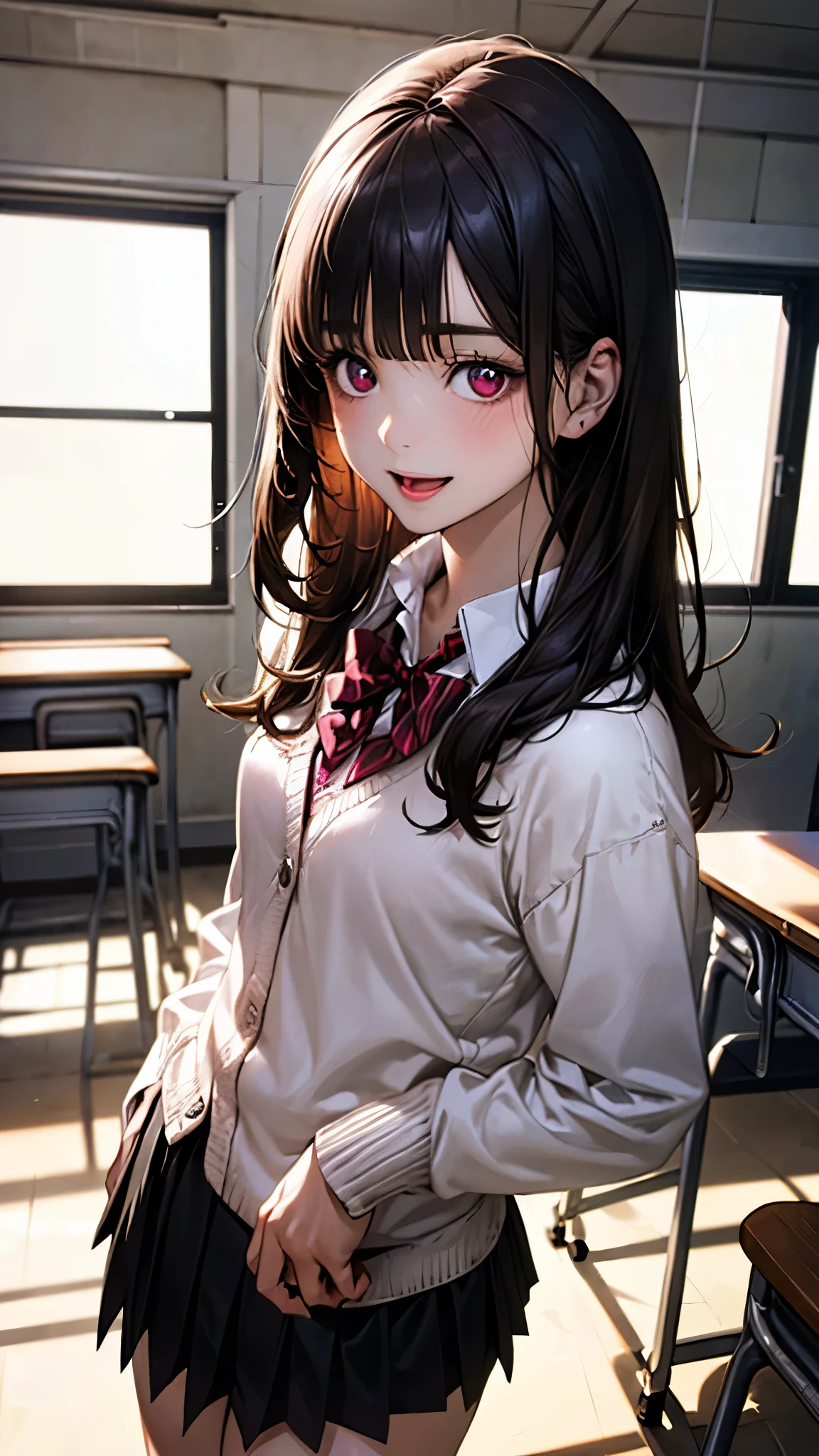 (masterpiece), (Highest quality), (Super detailed), (8k),(One girl), 14 years old,Cute junior high school girls,(Fashionable school uniform), Are standing, Fashion Model, View your viewers, (interview), (Simple Background),Beautiful attention to detail, Delicate and beautiful face, (High saturation), Focus on the face, bangs, Best lighting, Best Shadow, Pink long hair, Pink dress uniform,mini skirt,(I can see your thighs),