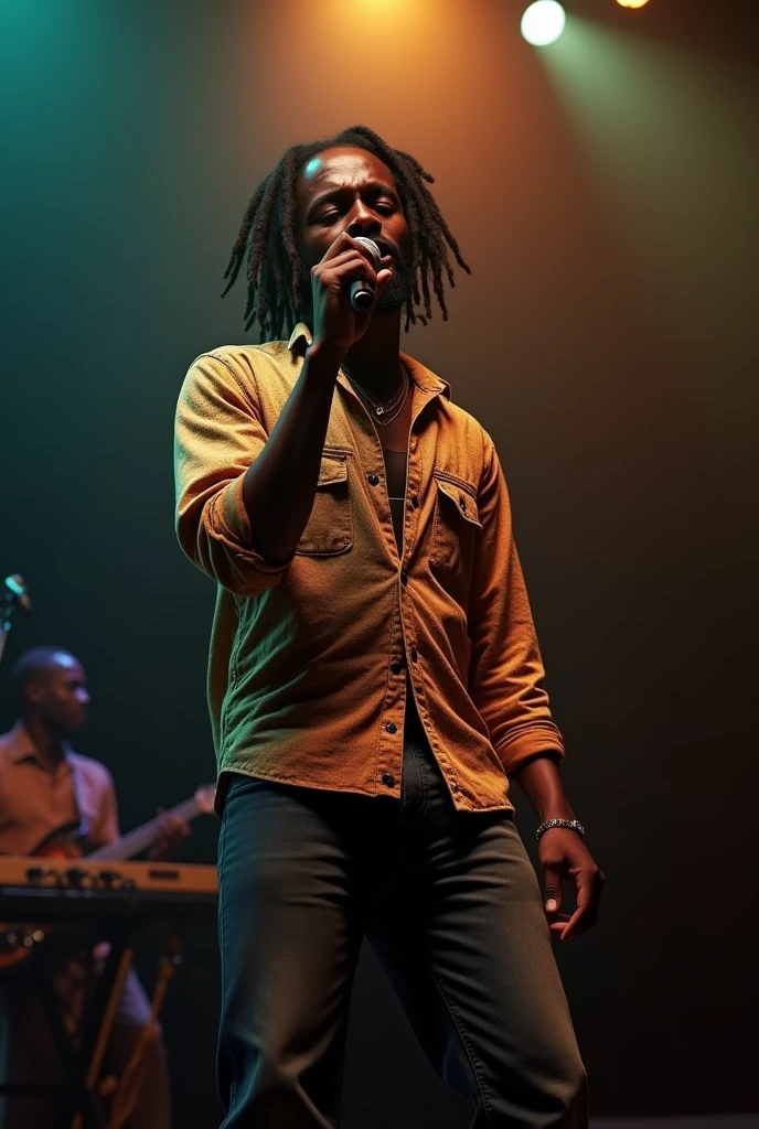 Jamaican reggae artist Garnett Silk with microphone on his hand