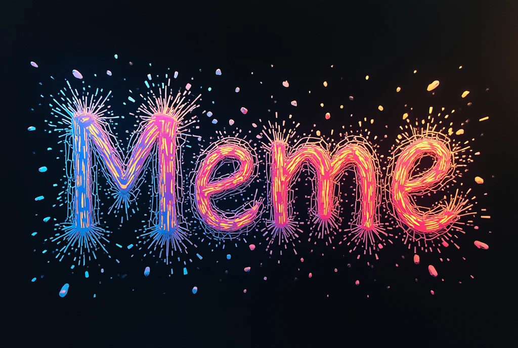 There is a word "Meme"、Diffuse the outline into a fractal and keep drawing until you can no longer fit it on the screen.、Please change the color of the outline each time it spreads.、Keep spreading it until there's no more space left、