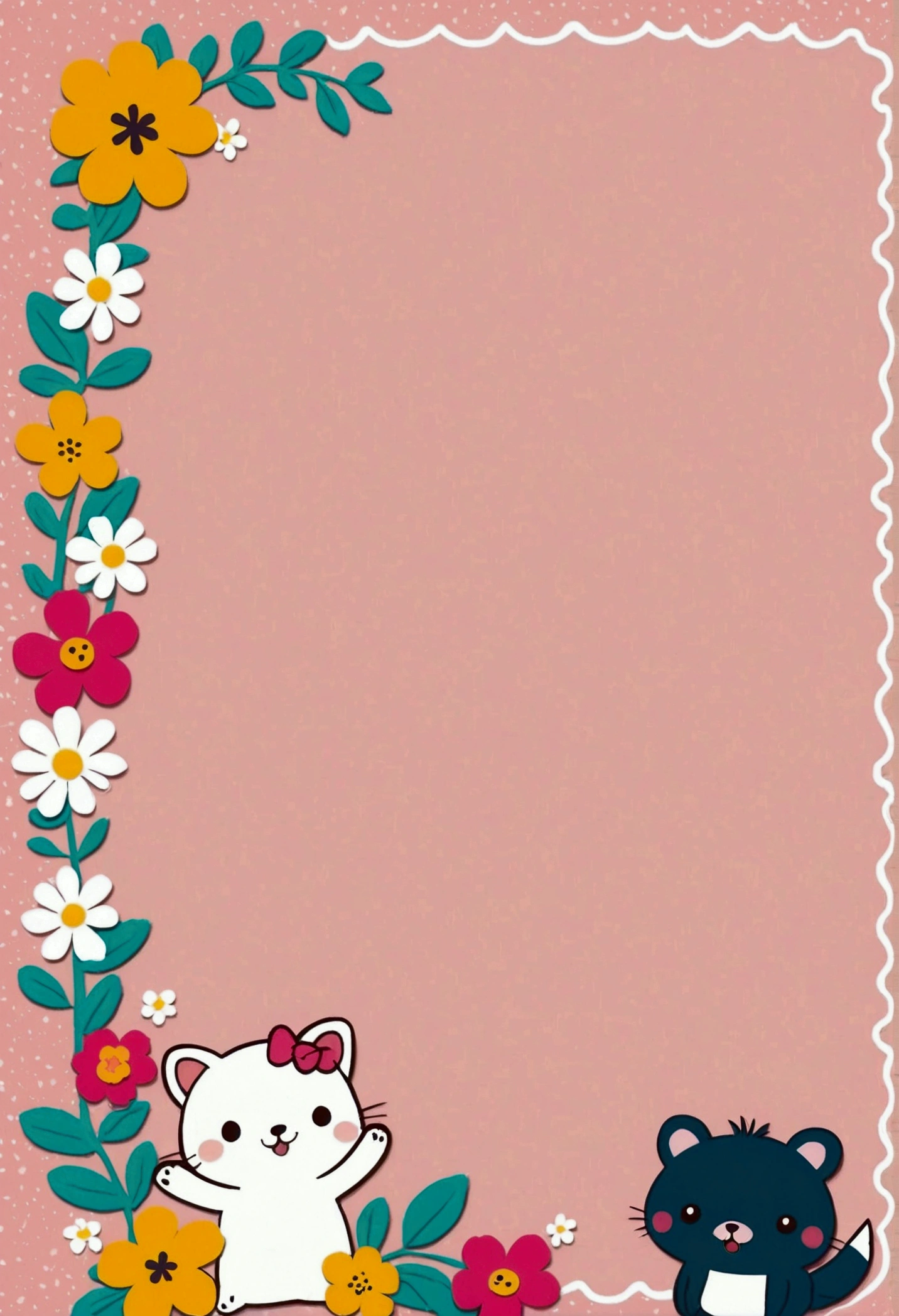 cute cartoon, Pink border, Paper border,Flower decoration, Anime background, Cute little animals, Background image, Cartoon Decoration,Line,on simple background, , simple background,