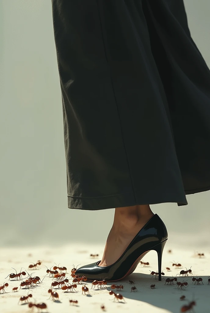 Korean woman stepping on ants