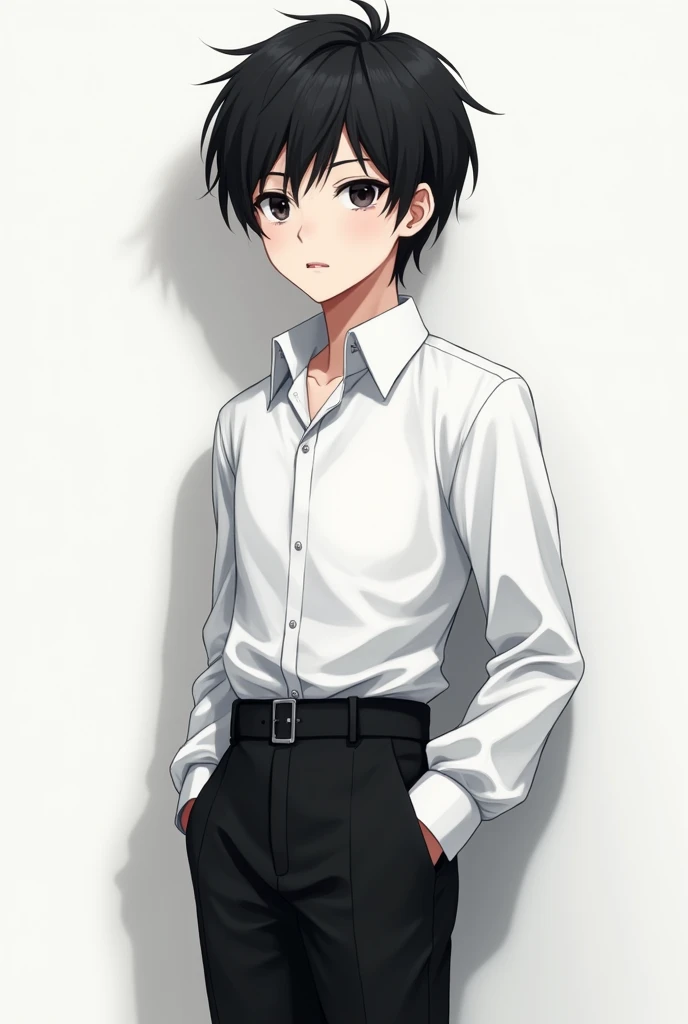 Anime child boy black hair Look at black white clothes