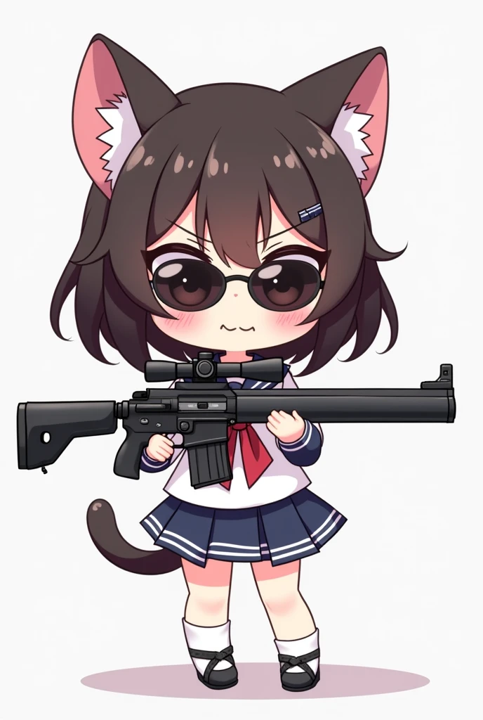 Cat　Cat耳　Chibi character　Girl　Sailor suit　Holding a sniper rifle　Lolita　Wearing sunglasses　cute　Sailor suitと機関銃　Moe　子Cat