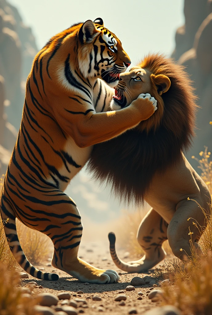 Make a tiger strong by WINNING a fight against a lion on the ground lost,o tiger thot what is it