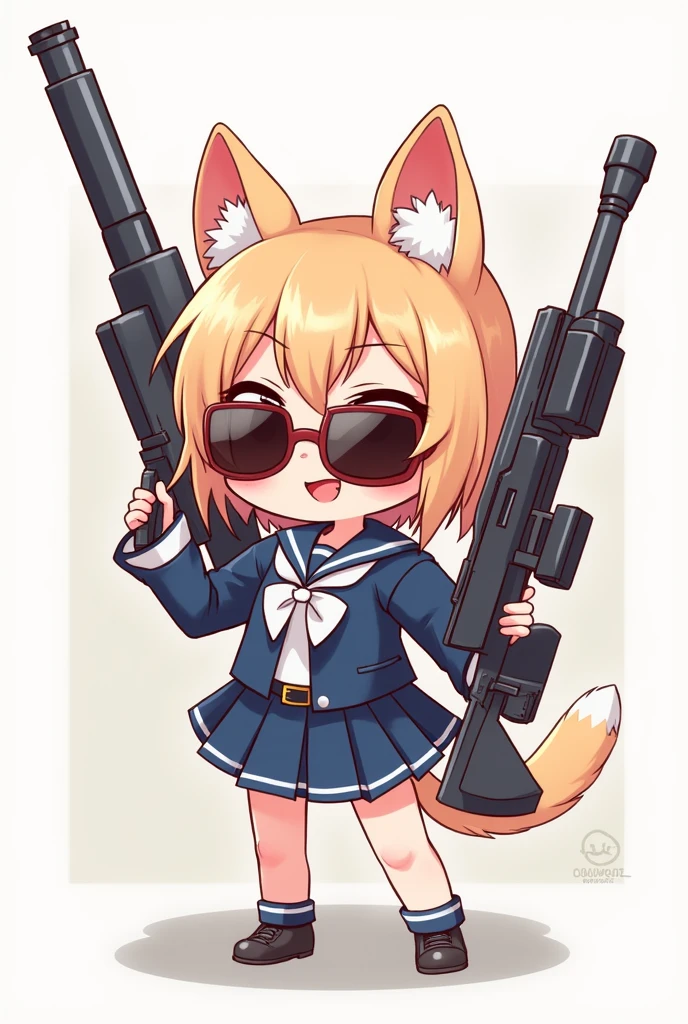 Cat　Cat耳　Chibi character　Girl　Sailor suit　sniper rifle　Rocket Launcher　Lolita　Wearing sunglasses　cute　Sailor suitと機関銃　Moe　子Cat