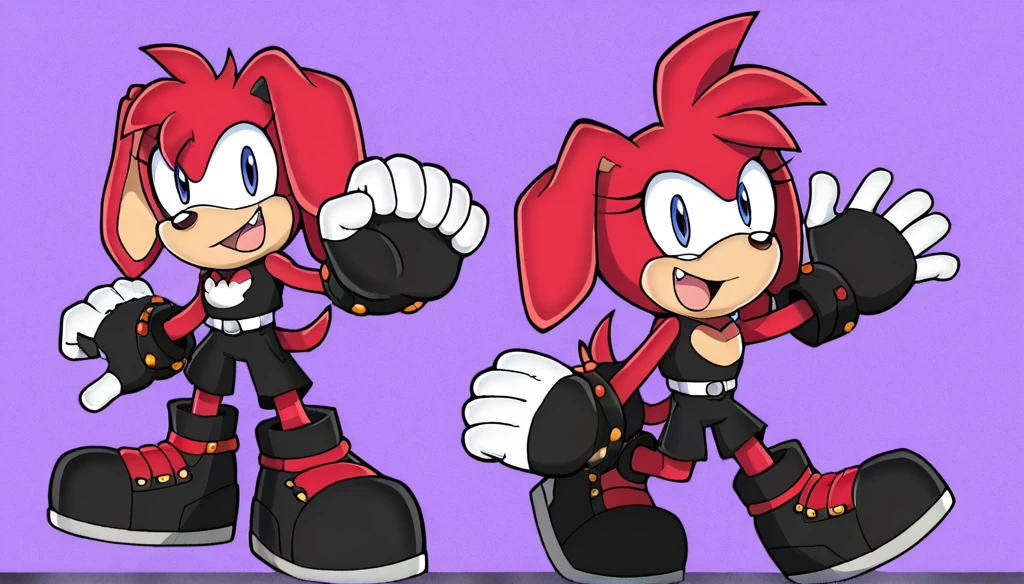 Custom avatar, red dog character, wearing black shorts, in the cyberspace, cgi backround, doing a dyamic pose,