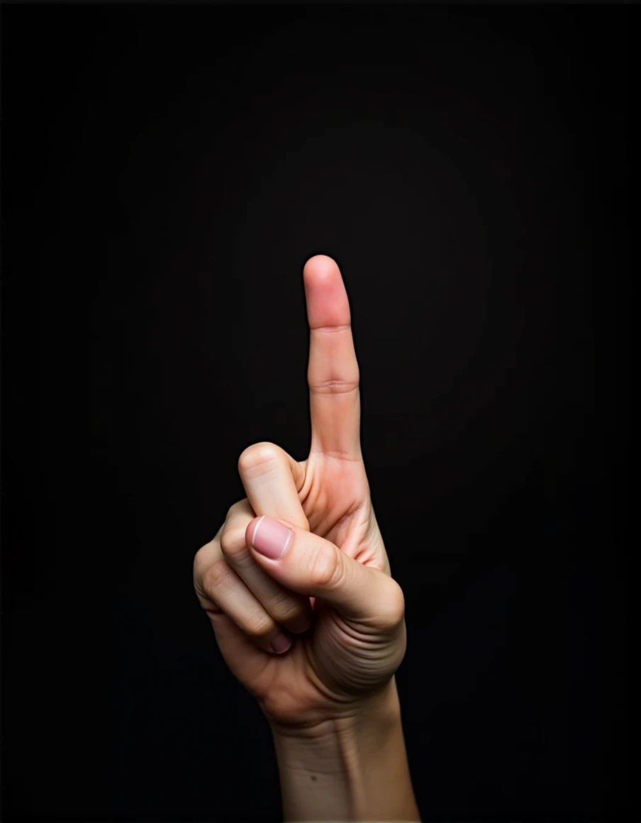 Create an image with a finger in front of a mouth making a silence sign with a realistic black background
