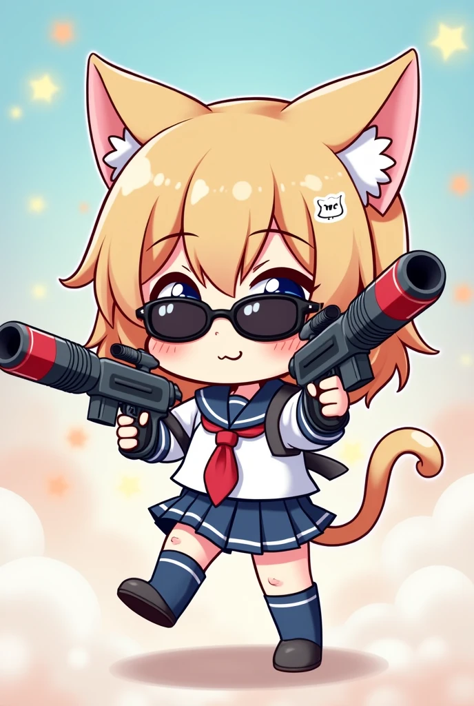 Cat Cat耳 Chibi character Girl Sailor suit Sniperライフル Rocket Launcher Lolita Wearing sunglasses cute Moe 子Cat Sniper