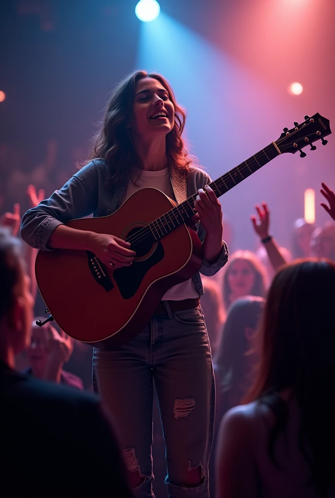 Young lady playing guitar at Christian concert