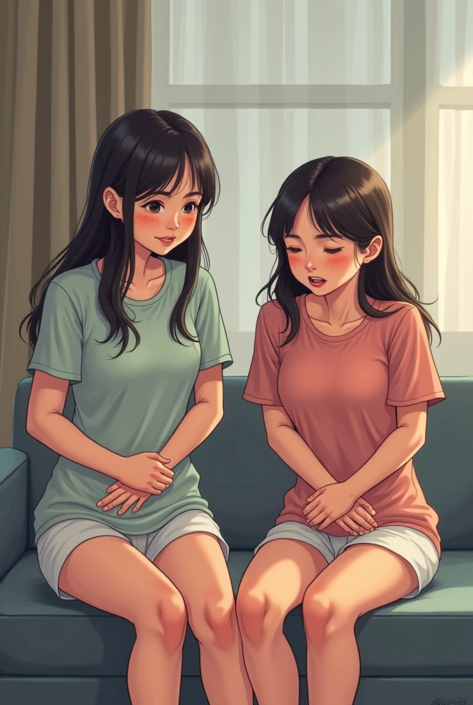 Girls hold pee full bladder