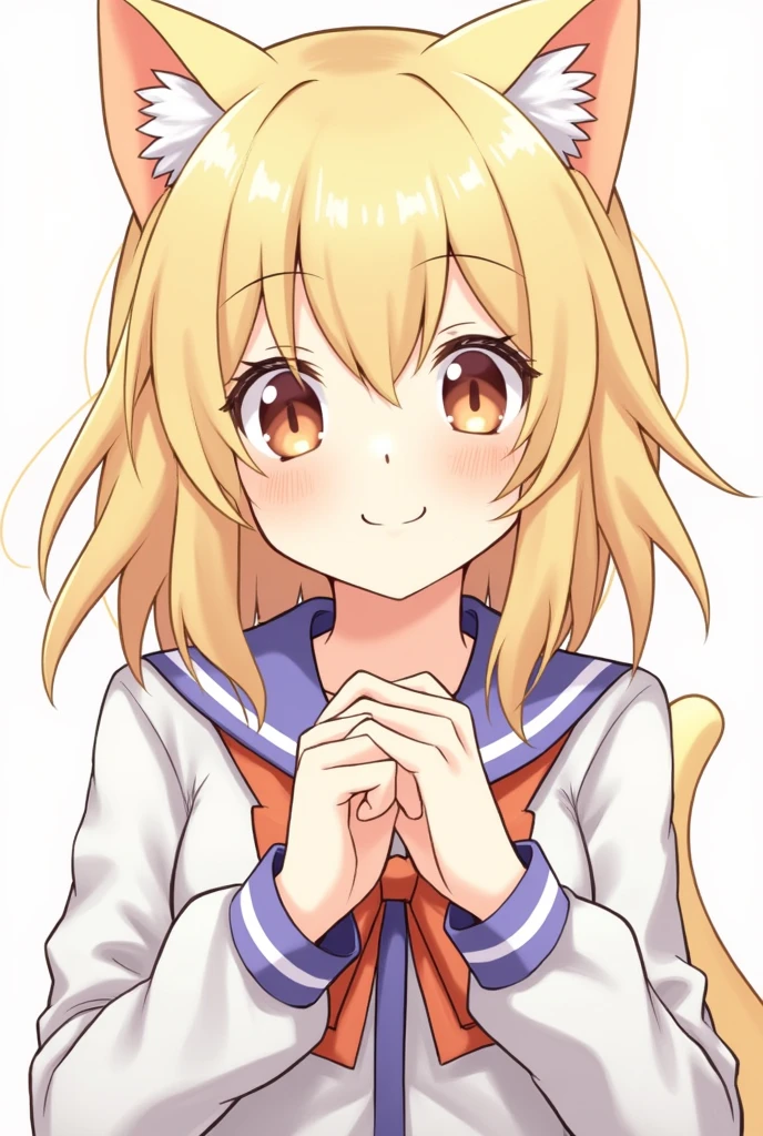 One girl、Blonde、smile、Cat ear、I'm happy