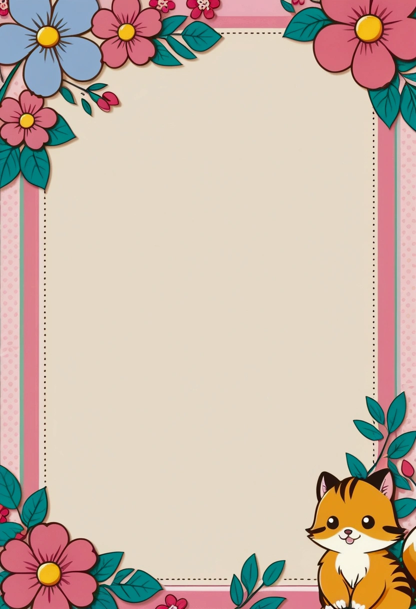 cute cartoon, Pink border, Paper border,Flower decoration, Anime background, Cute little animals, Background image, Cartoon Decoration,Line,on simple background, , simple background,