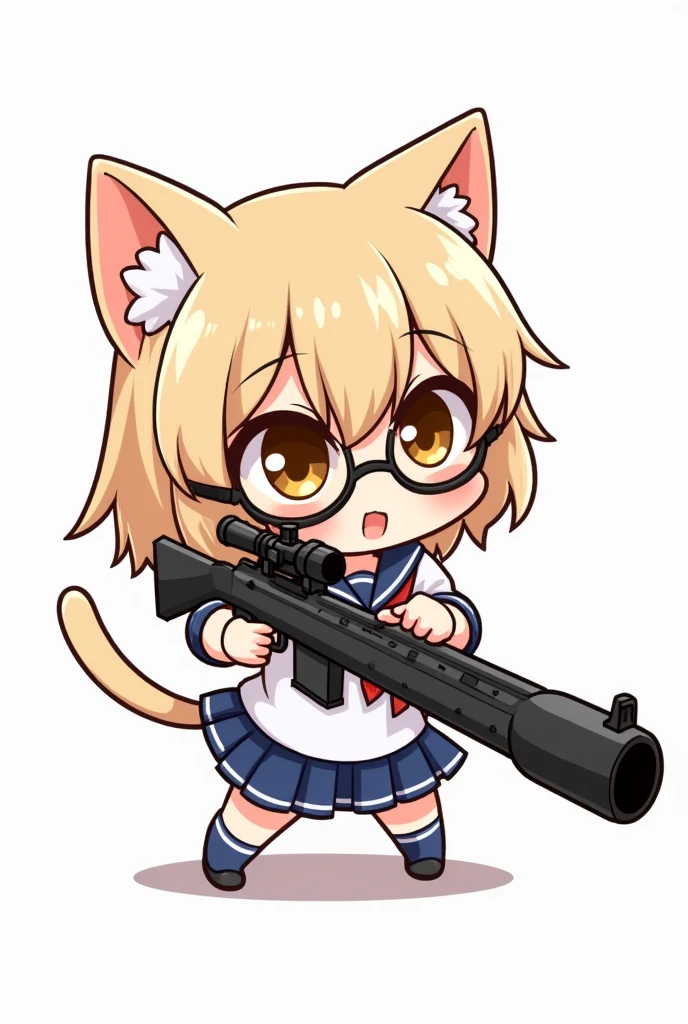 Cat Cat耳 Chibi character Girl Sailor suit Sniperライフル Rocket Launcher ta Wearing sunglasses cute Moe Sniper