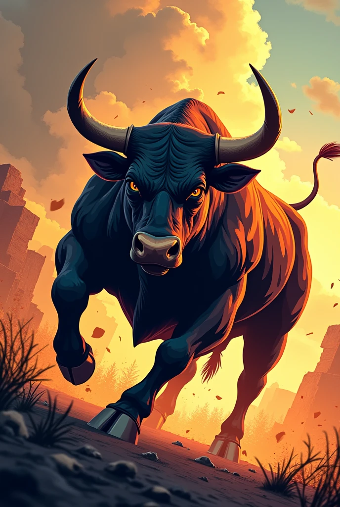 Create a agressive bull of stock market logo to represent bullish market 