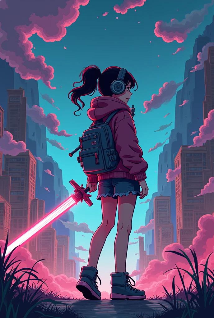 Lofi girl
sword as pixel pencil. fighting evil pixel books. 1990 game style. Jujutsu kaisen Gojo vs sukana style (evil books as sukana and lofi girp as gojo)