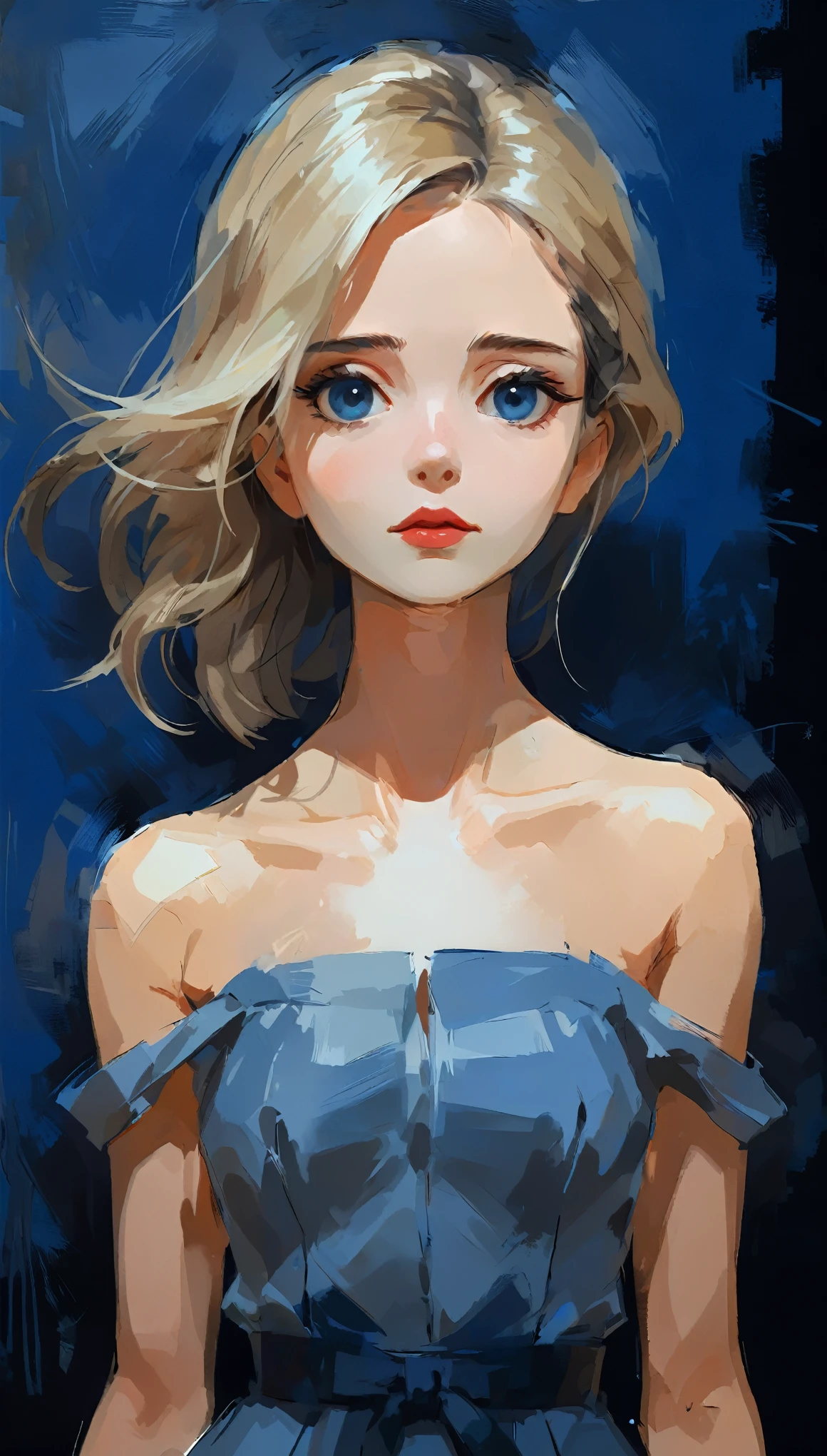 in style of Carolina Herrera-【Gorgeous clothing designer】-,in style of Casey Baugh
1girl,character concept design,upper body,(clear oil painting of the clay strokes:1.2),cool tone tone,dark background,blue atmosphere,three-dimensional sense,(real, realistic, stereoscopic:1.43)