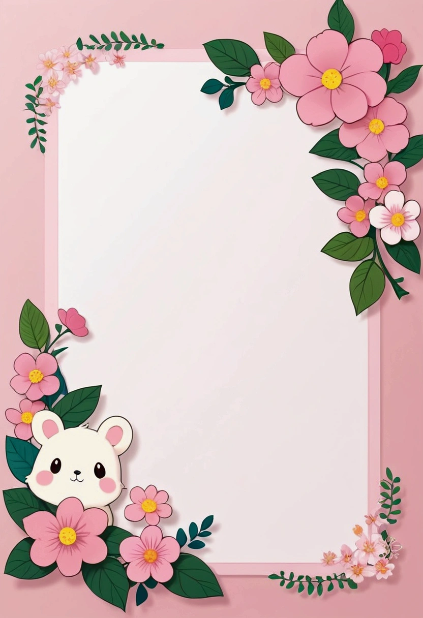 cute cartoon, Pink border, Paper border,Flower decoration, Anime background, Cute little animals, Background image, Cartoon Decoration,Line,on simple background, , simple background,