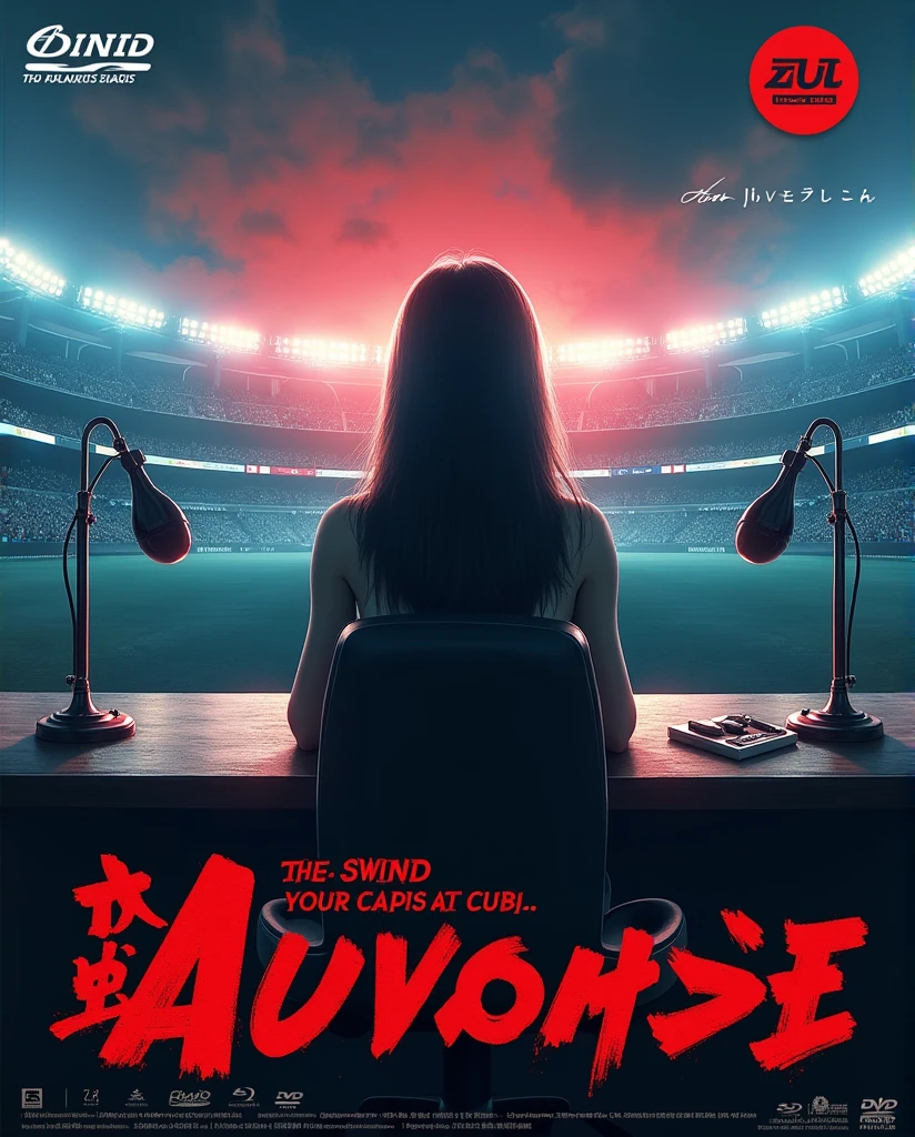 (((photograph、Realistic)))Woman sitting at a desk in front of a microphone, instagramart, Shinhanga, baseball stadium during a game, bright atmosphere, Tokyo Dome, covered!!, official media, toriyama akira, lightning!! (((photo, Photorealism))) Adult video poster layout, Ultra Creative Typographic Poster Designs | Graphic Design * The current female announcer of that famous baseball team makes a shocking AV debut!!. *. 8K digital art poster of typography, ultra-realistic and highly detailed, intricate typography, dynamic composition, (((DVD mark, Blu-ray mark, R-18 mark))).Striking contrast, eye-catching expressive letters, dramatic lighting, erotic atmosphere of adult video, popya color palette, rich texture, cinematography, award-winning, masterpiece, photorealistic, ultra-detailed, surreal, volumetric, vibrant colors, clair obscur, dramatic shadows, dramatic reflections, ethereal, dreamy, surreal, mystical, abstract, conceptual, minimalist, elegant, sophisticated, timeless, visually striking, shocking, compelling, inspiring, evocative