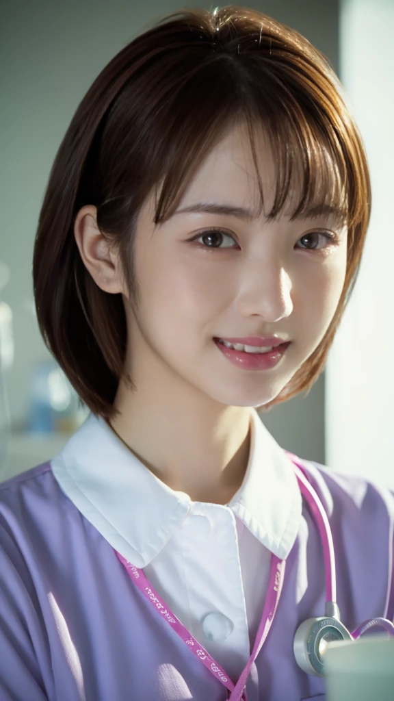 Inside the hospital、nurse, Nurse Cap、Attractive nurse woman, Very sexy, A kind smile、As a retro-future heroine, elegant and charming cosplay, amouranth as a super villain, Slender young body, masterpiece, Masterpiece best quality, Highest quality ultra detailed, Super detailed highres, High resolution, High resolution 4K, 4l 4k portrait, 4k portrait 8k, 8k 8k portrait, 8k portrait unity 8k wallpaper, extremely detailed CG unity 8k wallpaper, Extremely detailed CG Unity 8k wallpaper realistic, Realistic RAW photo, Raw photo real person, Real people portrait photography, Photorealistic portrait photography, Photorealistic shiny skin, Shiny skin Detailed skin, Detailed, dynamic pose