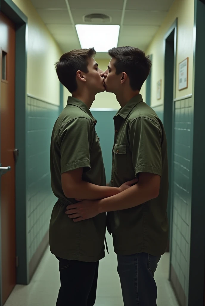 A 15y old boy is kissing a male janitor inside the janitors room, he is now sucking his dick