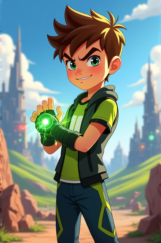 A 10 year old male boy named Ethan Tiller with the Omnitrix paraes Ben10