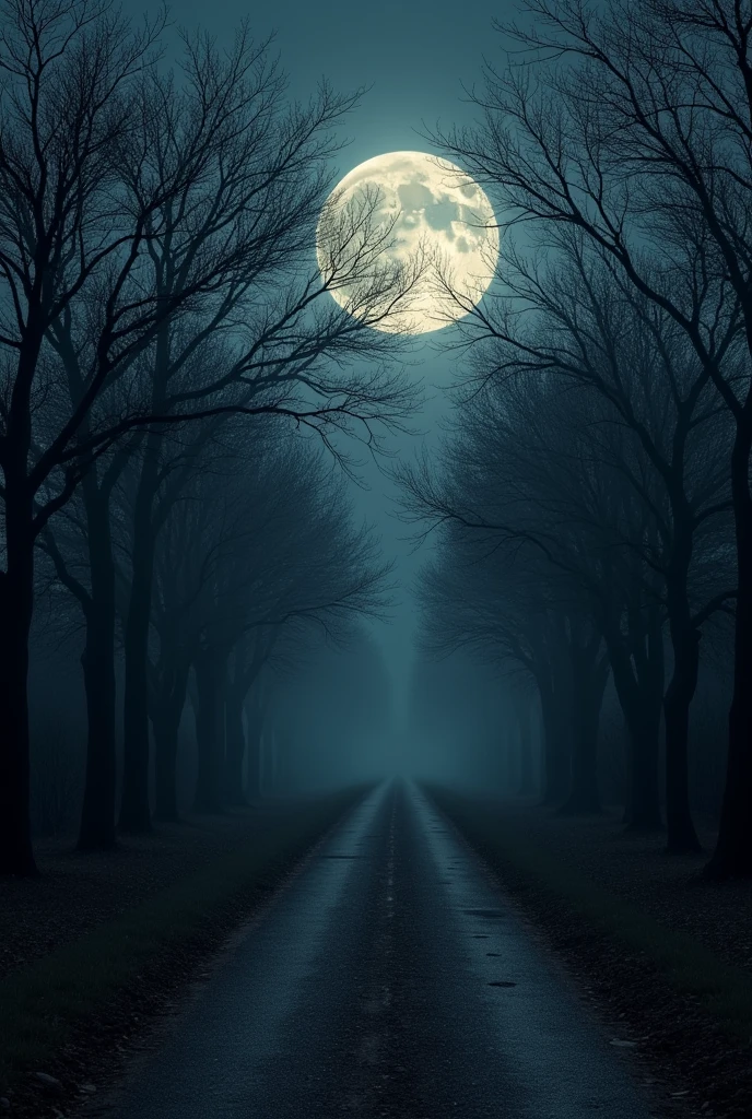 dark road,fullmoon,Dry trees