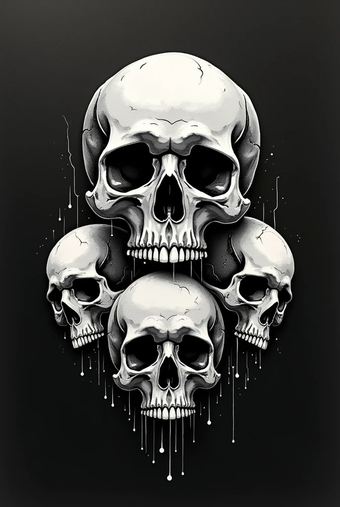 Many small skulls glued together and black background stencil tattoo