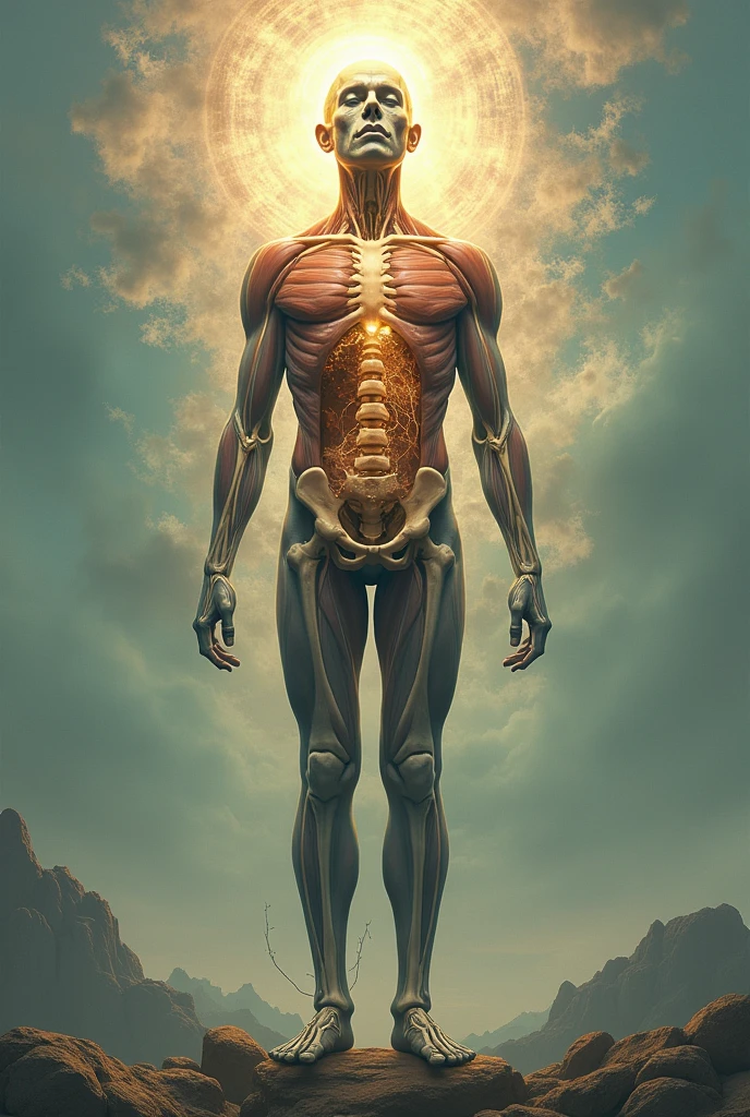 Representation in images of a human being from 1 the skin 2 the muscles 3 the bones and 4 the spirit or soul