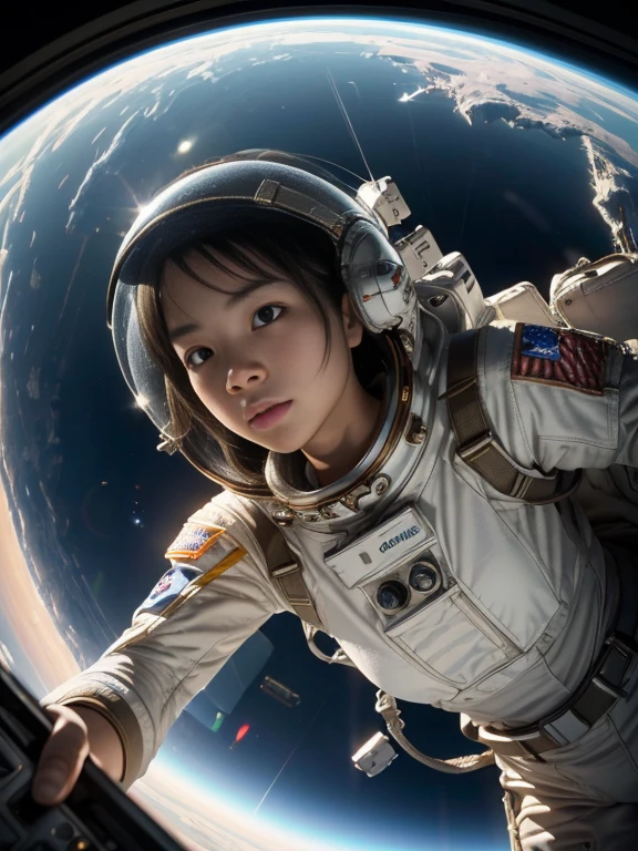 (8k, RAW photo, best quality, masterpiece), (photorealistic), outstanding details, ultra-high resolution, anatomically correct, textured skin, (Extremely precise and accurate anatomy),
Ultra Detailed Face, Detailed Eyes,
(Wide-angle lens effect:1.2),
(Spaceship pilot), (astronaut), (descending from outer space to earth), cockpit of modern spacecraft,
(Cute Japanese girl , 20-year-old), spacesuit, no helmet, (Descent maneuvering),
(backlighting),
(reflection light from below:1.4),
atmospheric perspective, depth of field,
(dramatic lighting), cinematic lighting,