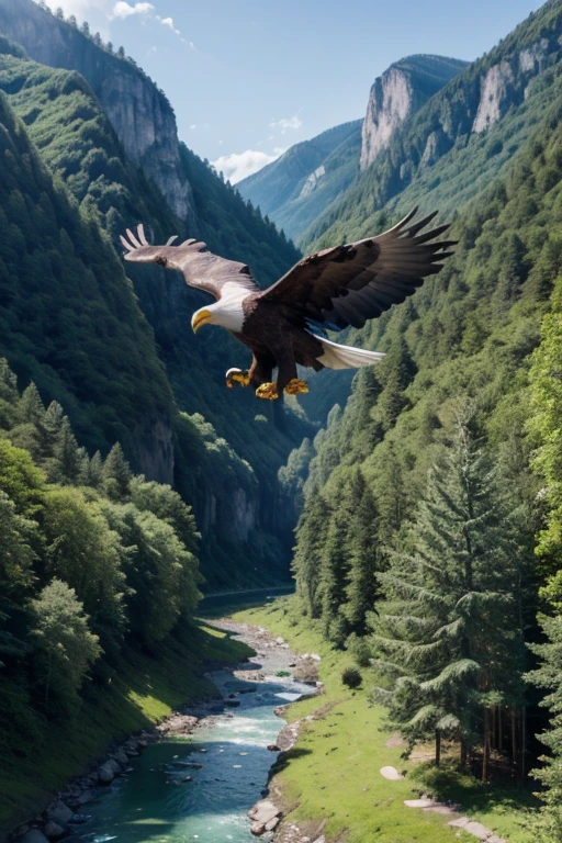 "An eagle soaring over majestic mountains, representing the freedom and spiritual elevation described in Psalm 91."
"A lush forest with divine light penetrating between the trees, symbolizing God's presence and protection mentioned in Psalm 91."
"A crystal clear river flowing through a lush green valley, representing the renewal and inner peace found in God, as described in Psalm 91."