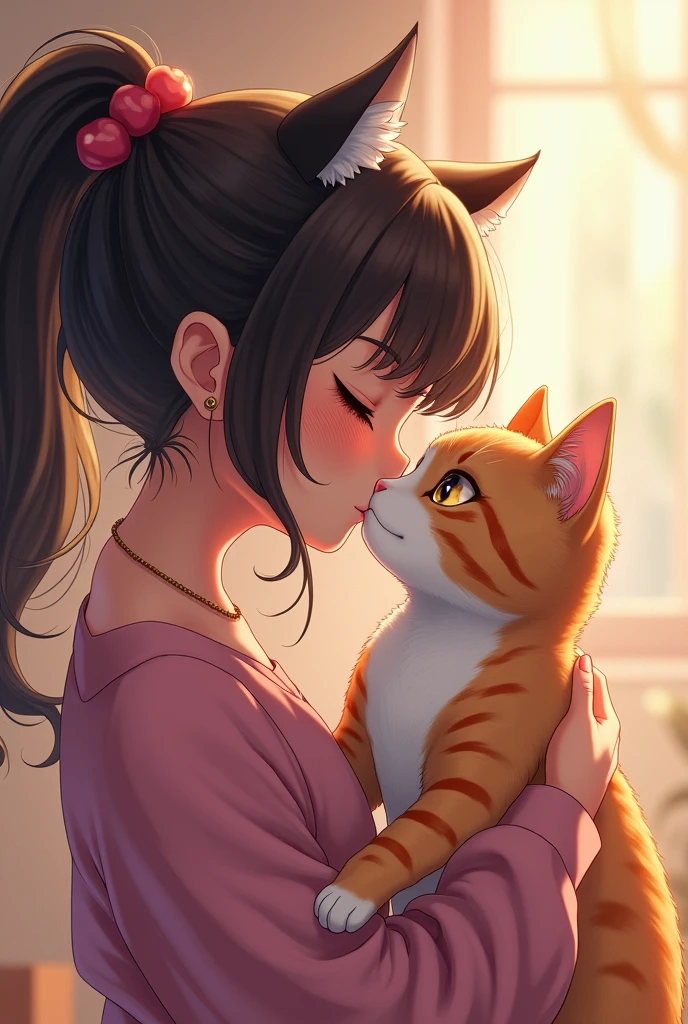 A woman hugs and kisses a cat, Very beautiful and cute cat girl, Lovely and detailed digital art, Lovely detailed artwork, Beautiful art UHD 4K, Cute digital art, Detailed 4k, 8k high quality detailed art, Beautiful anime catwoman, Charming cat girl, Beautiful digital illustrations, Illustration 8K, [ 4k digital art ]!!