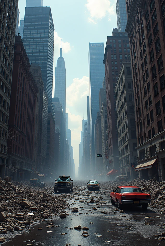 New York in ruins in the style of Marvel Comics