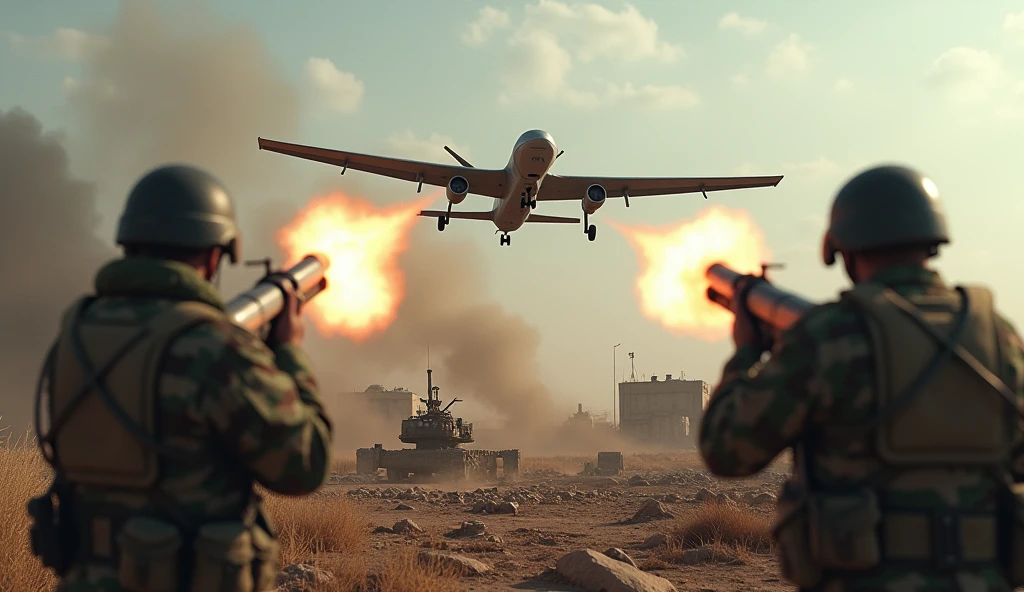 Russian artillery is firing at the drone.