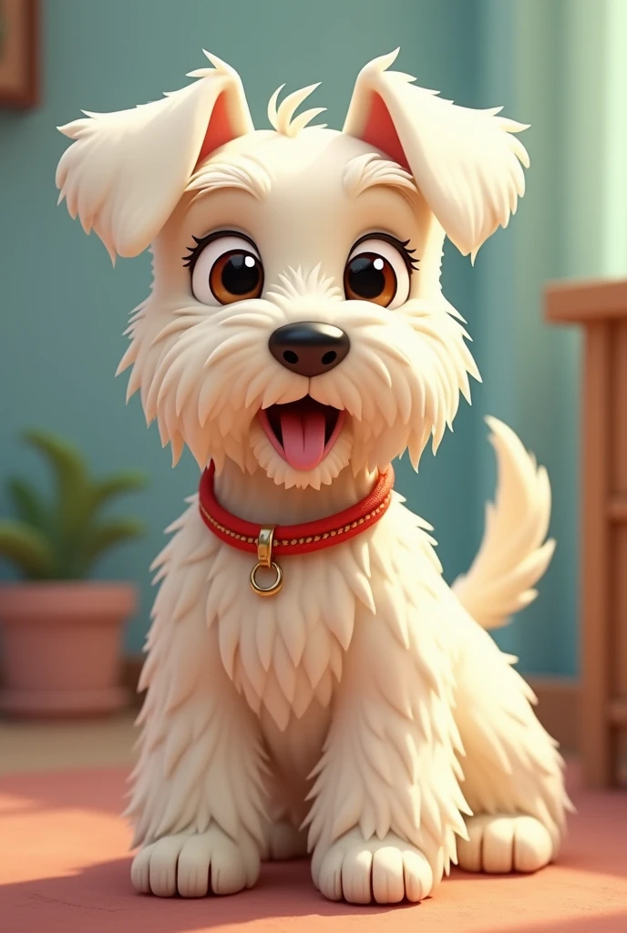 Disney style cream colored Schnauzer dog