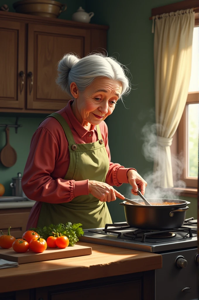 Old lady cooking