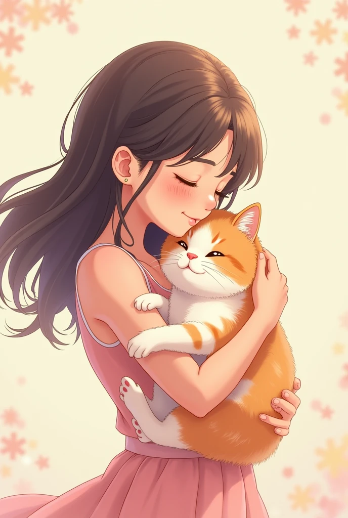 Poster of a woman hugging a cat, anime style