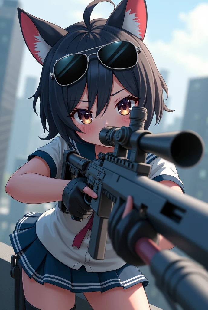 Cat Cat耳 黒Cat Girl Sailor suit Sniperライフル sunglasses cute Sniper Lori Loriータ