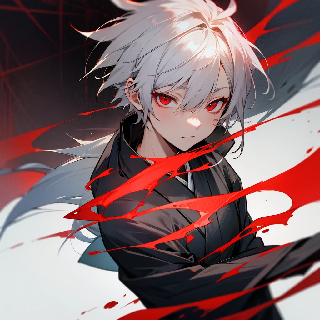 Gray Hair、Red eyes、One person、male、kimono