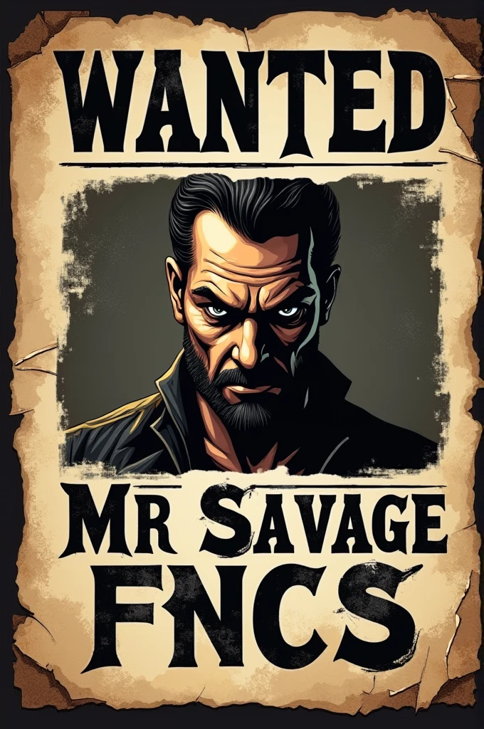 Create a wanted poster style logo but in the center put the name Mr Savage and below put the initials fncs