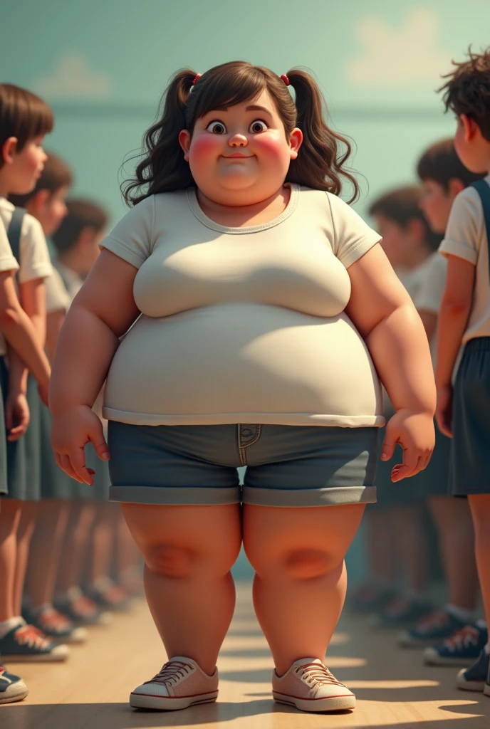 Fat girl , 10 years old , Very fat , obesity , Very fat , whole body , Thick thighs , Fat hands , at school, girl, women