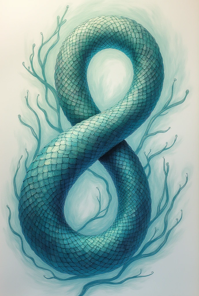 Drawing mermaid tail intertwined in an infinity