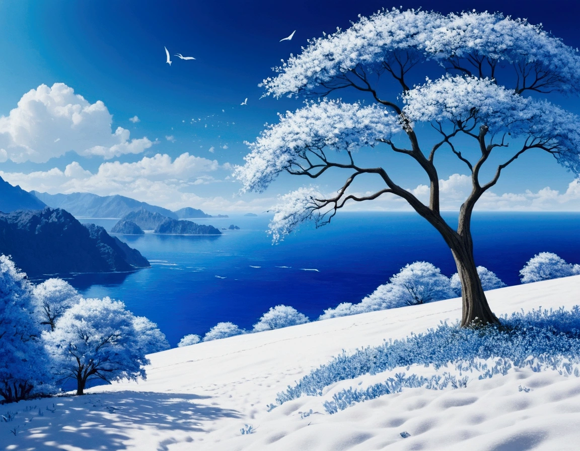 blue and white scenery