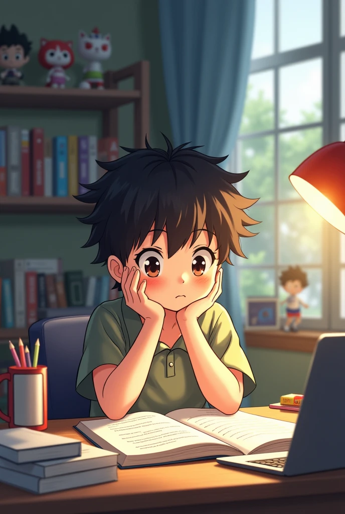 A boy studying in anime 