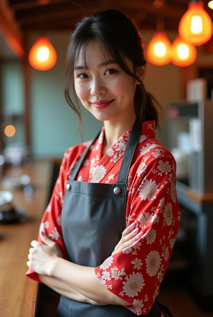 I often work part-time at a Japanese restaurant. 40-year-old woman She looks great in a kimono apron. 160cm slender woman